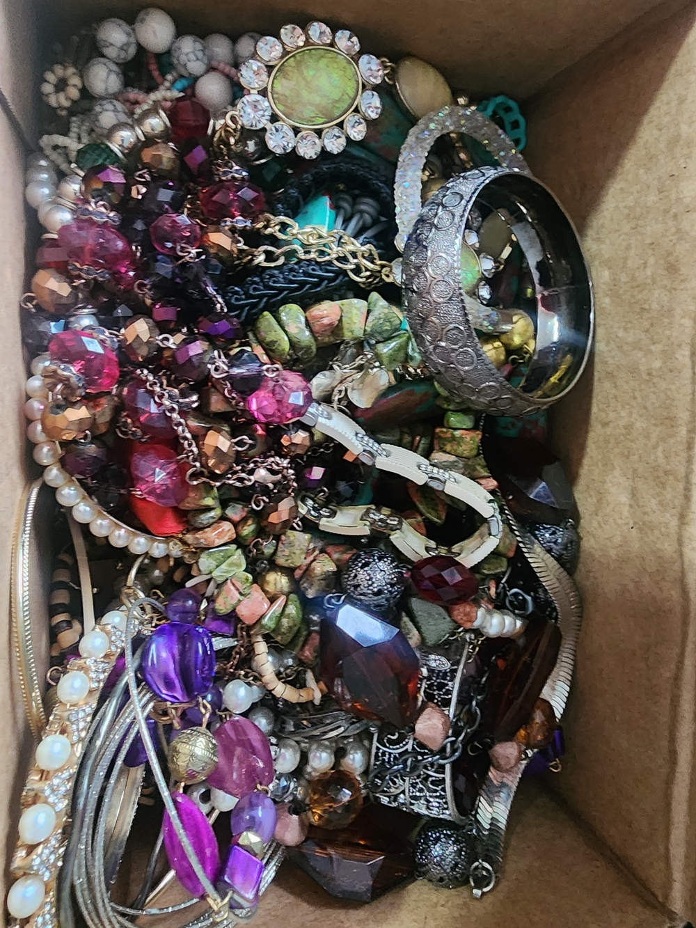 4lb Of Mystery Jewelry Jar Box Bracelets Vintage - Vibrant Pink & Purple Accents